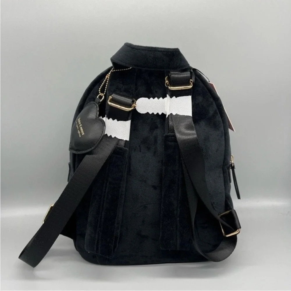 NEW Juicy Couture Big Spender Black Velour Rhinestone‎ Mini Backpack Liquorice